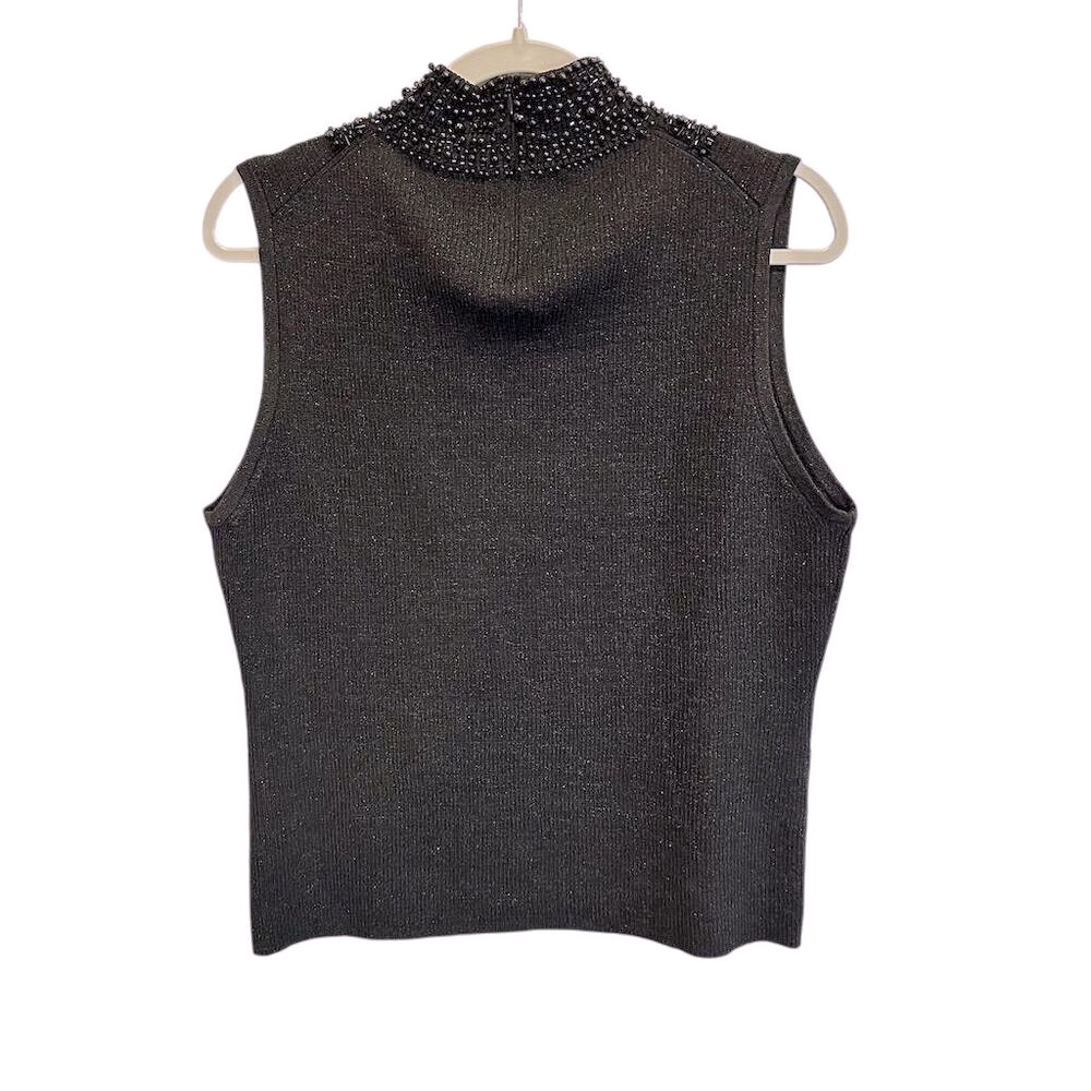 Grace Elements Women's XL‎ Black Sleeveless Beaded High Neck sweater - Picture 3 of 6